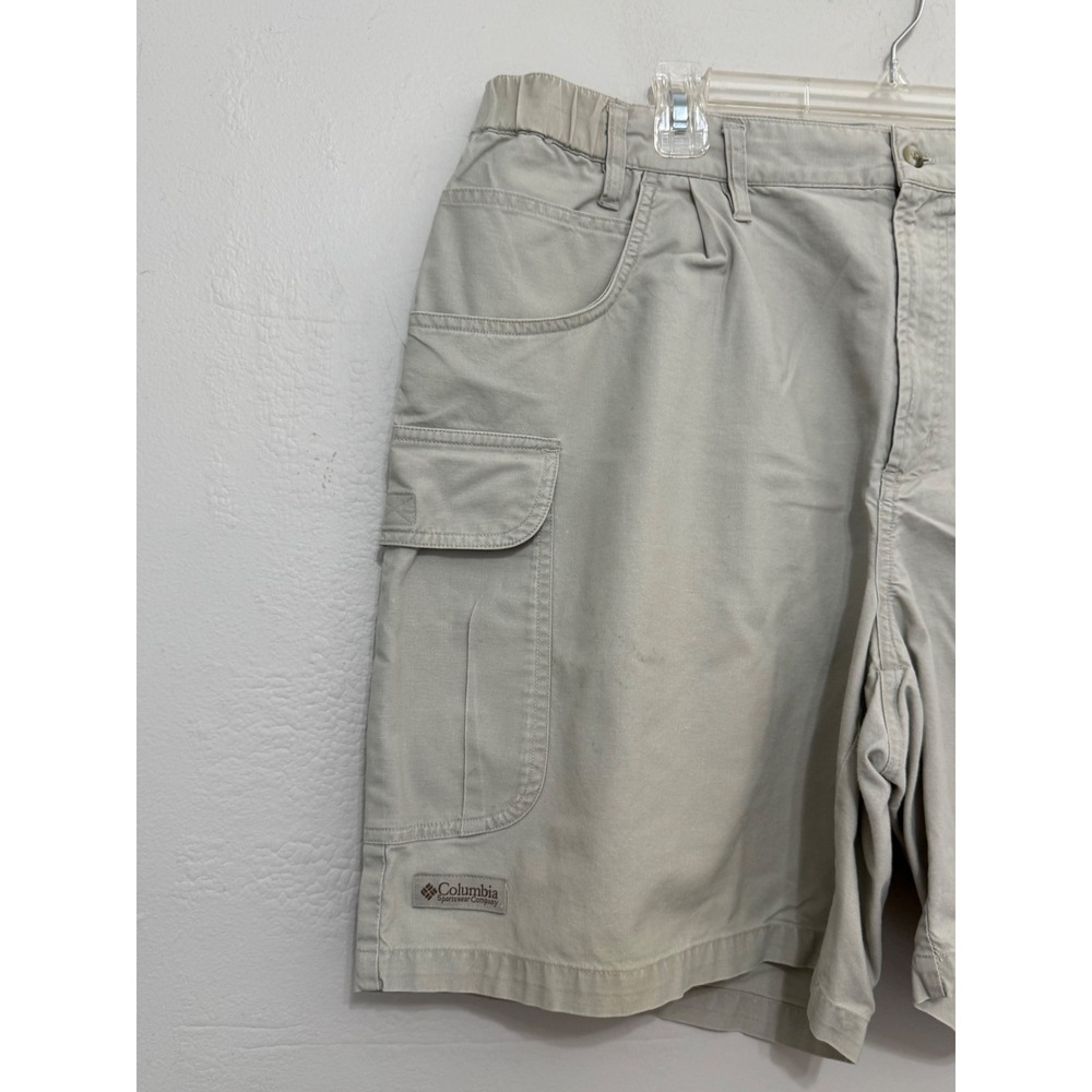 Columbia Mens Tan Khaki Cargo Shorts Pleated Side Elastic Vintage Utility Dad 40 - Picture 9 of 13
